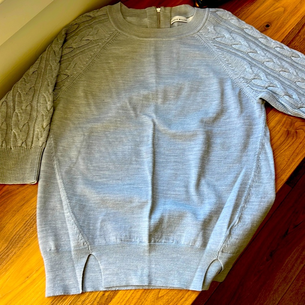 Karen Millen Gray Cable Knit 2/3 sleeve sweater.